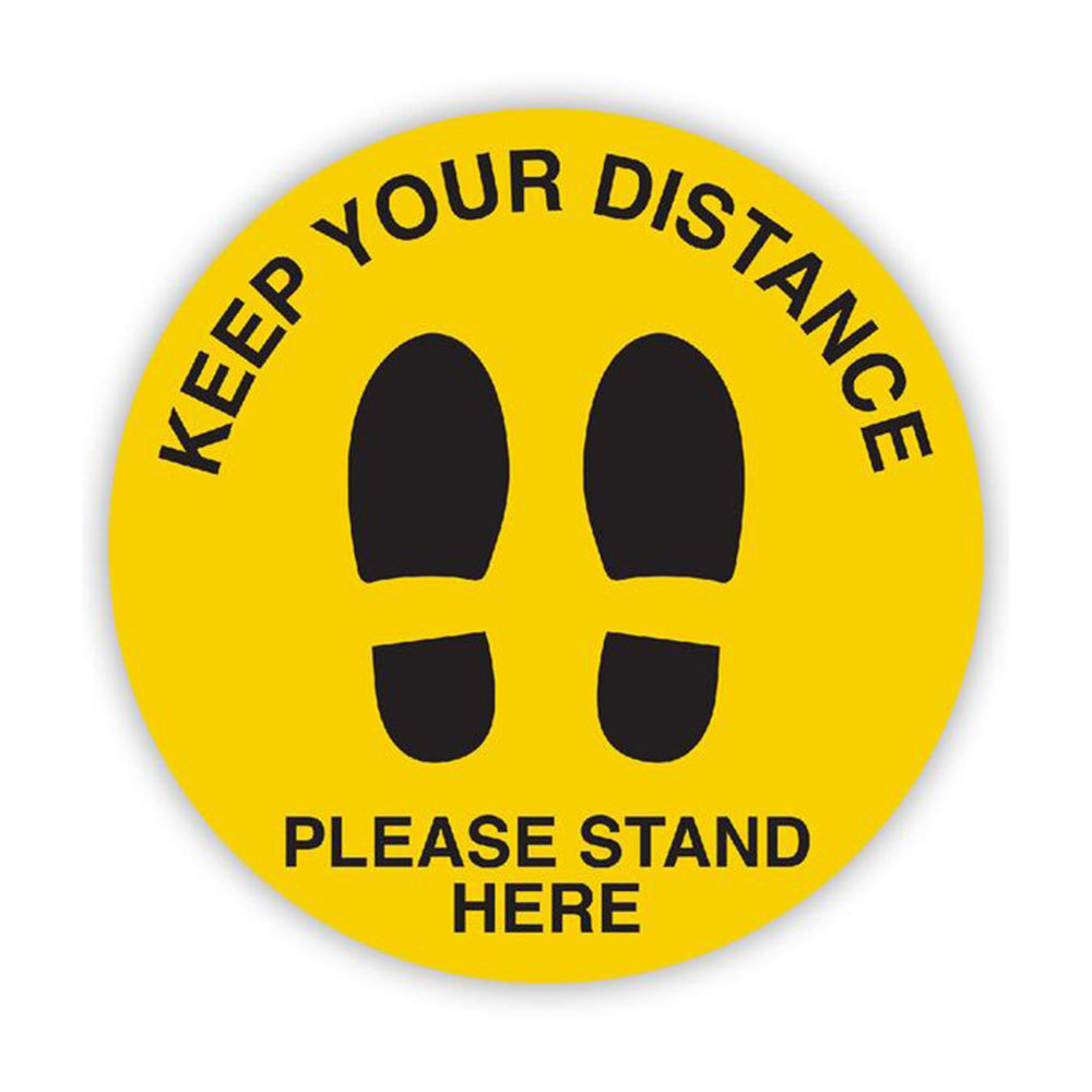 Durus Circle Adh Social Distancing Shoeprint Sign (Blk/Ylw) - $45.91