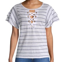 Generation Love white light blue striped Kiki lace-up flutter tee small ... - £26.09 GBP