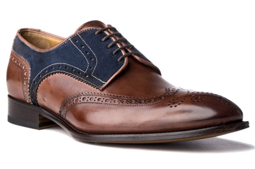 NEW Oxford Two Tone Brown Navy Blue Suede Wing Tip Brogue Toe Genuine Leather Sh