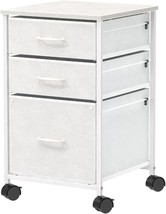 Devaise Mobile File Cabinet, Rolling Printer Stand With 3 Drawers, Fabric, White - £56.74 GBP