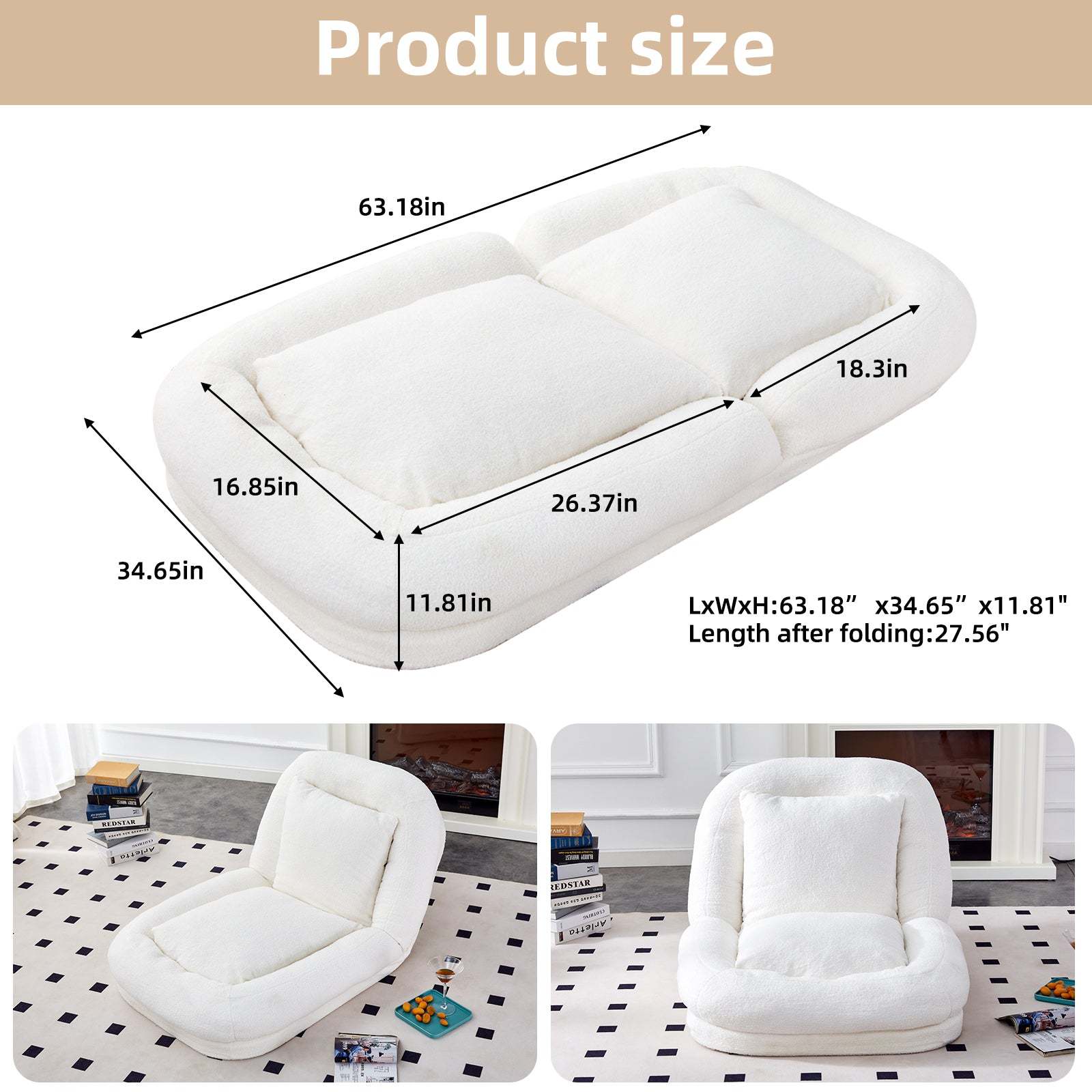 Modern Folding Beige Teddy Sofa Chair: Adjustable for Gaming & Relaxation Item image 10