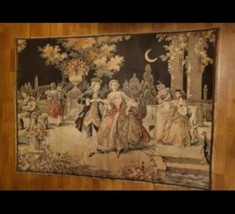 Lg Antique Victorian Tapestry Belgium 66in L × 48in H &quot;Dancing In The Moonlight&quot; - £134.96 GBP