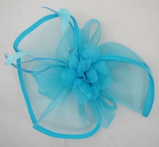 Something Special Blue Green Feather Fascinator Hair Clip Flower Bow Crinoline - £15.66 GBP