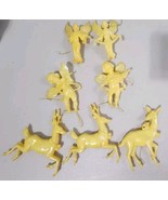 Lot 7 Christmas Tree Ornaments Reindeer Deer Angels Cherub Iridescent Pl... - $27.14 CAD