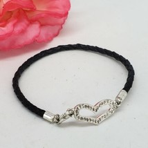 Marked 925 STERLING SILVER Crystal Heart Black Cord Bracelet - $22.95