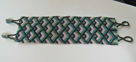 Vintage Extra Wide Woven Multi-color Seed Bead Criss-Cross Pattern Bracelet 8&quot; - $34.65