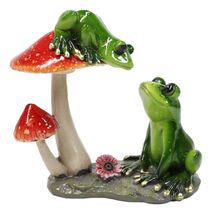Love Affair Green Pond Frogs Couple in Courtship by Toadstool Mushrooms ... - $39.10 CAD