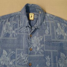 Jamaica Jaxx Shirt Mens XL Blue Hawaiian Silk Floral Short Sleeve Jacquard - $13.98