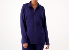 Sport Savvy French Terry Long Sleeve Quilted Tunic Jacket Navy, Small - £19.77 GBP