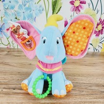 9&quot; Disney Baby Dumbo Plush Hang Crib Toy Chime Rattle Crinkle Squeak Mirror Blue - £10.47 GBP