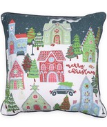 NEW Twinkle Town Holiday Village Cotton Hand Embroidered 20&quot; x 20&quot; Throw... - €18,65 EUR