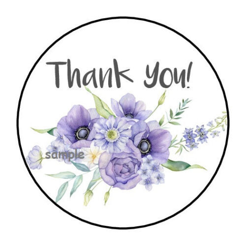 Primary image for 30 THANK YOU PURPLE FLOWERS ENVELOPE SEALS LABELS STICKERS 1.5" ROUND FLORAL