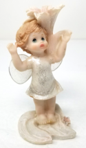 Wood Fairy Figurine Shimmering Dress Wings Arms Raised Resin 1980 Vintage - £11.91 GBP