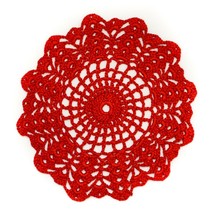  Vintage Crochet Cotton Lace Red Round Doily Mat 8&quot; - $9.87