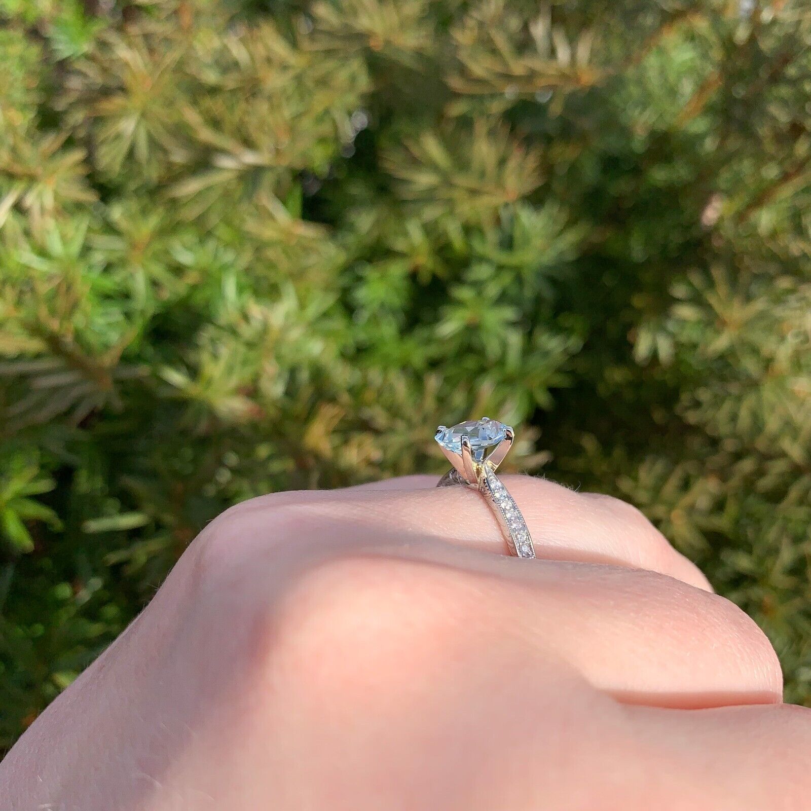 14k Gold Ring w/ Specialty Cut Genuine Natural Aquamarine Hand Engraved (#J6547) Item image 9