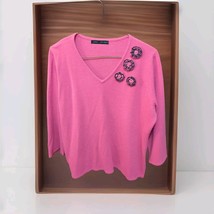 Larry Devine V-Neck Sweater Women`s Dark Pink 3/4 Sleeves Size Large - $13.85
