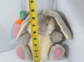 Dandee Plush tan gray yellow cream bunny rabbit pink flower feet carrot ear vtg - £15.85 GBP