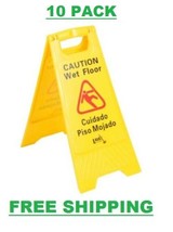 10 Pack Restaurant Caution Wet Floor Yellow 25&quot; Folding Sign Commercial ... - £69.36 GBP