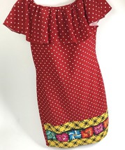 VTG Handmade House Dress Red Polka Dot Floral Ethnic Polyester Peasant S - £19.42 GBP