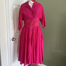 Unique 1990s Pink  Dress With Lace Waist Buttons Flowy Que Clothing - £38.01 GBP