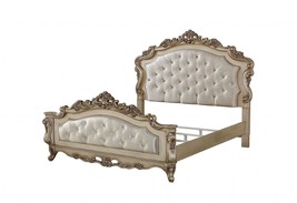 Antiqued White Queen Tufted Upholstered Silk Bed Frame with Nailhead Trim - $2,644.09