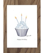Three Candle Silver Glitter Birthday Cupcake Greeting Card - £9.24 GBP