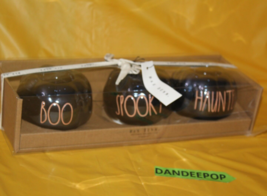 Rae Dunn Boo Spooky Haunted 3 Pc Pumpkin Black Ceramic Luster Candle Holders - £43.51 GBP