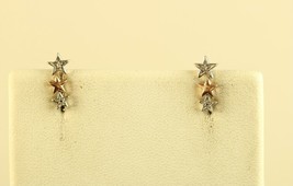 Vintage Sterling Silver 925 10k 2 toned Triple Star with Diamond Drop Earrings - £59.64 GBP