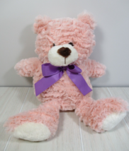 Animal Adventure Rose Pink Plush Stuffed Teddy Bear Purple Bow Cream snout feet - £7.73 GBP