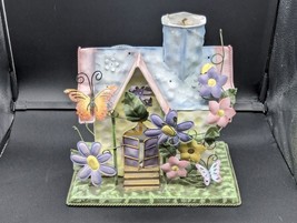Vtg Art Thin Lantern Candle Holder Tea Light House Butterflies And Flowers - £11.50 GBP