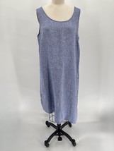 Hinson Wu Ingrid Luxe Linen Shift Dress Sz 12 Indigo Blue Sleeveless Asy... - $98.00