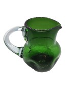 Blenko Hand Blown Art Glass Pinched Pitcher Crackle Bubble Emerald Clear... - £16.84 GBP