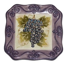 Tabletops Merlot Grapes 8&quot; Embossed Scroll Square Handpainted Salad Plat... - £10.38 GBP