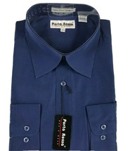 Porta Rossa Men&#39;s Navy Dress Shirt Convertible Cuff with Pocket Size 16.... - £15.79 GBP