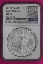 2017 MS 70 Silver Eagle Coin 1 OZ .999 NGC Graded Certified Authentic Slab 520 - $1,358.52 MXN