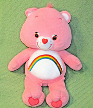 22&quot; Care Bears CHEER BEAR PINK Rainbow Plush Teddy Pillow Style Stuffed 2003 Toy - £17.35 GBP