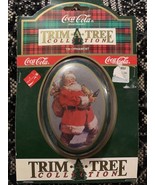 1990 COCA COLA TRIM A TREE COLLECTION Santa Oval Tin Ornament Vintage Co... - $10.75 CAD