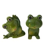 Vintage Green Frog Salt and Pepper Shaker Set Ceramic Anthropomorphic Frogs - $25.20