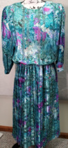 Vintage Damon II Maxi Dress Women Size 12 Teal Floral Sheer Metallic Back Zipper - £21.96 GBP