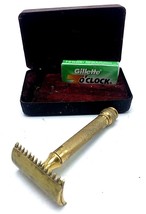 Vtg Gillette Color Oro Sfera End 3-Piece De Rasoio Sicurezza W Custodia - $40.92