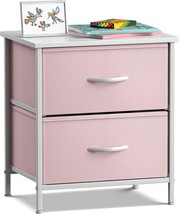 Kids Bedside Furniture End Table Nightstand With Two Drawers, Pull Fabric Bins. - $54.92