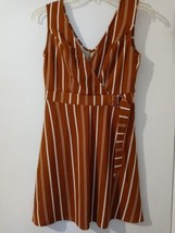 Derek Heart Juniors Brown/White Vertical Stripes V Neck Sleeveless Dress... - $13.00