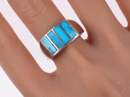 sz13 Vintage Zuni Silver Turquoise channel inlay ring - $143.55