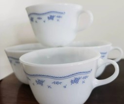 Four (4) Pyrex ~ Corelle ~ Corning ~ Morning Blue ~ 8 oz ~ C-Handle Coffee Cups - £20.87 GBP