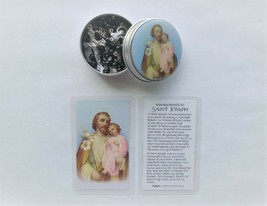 NEW Boy&#39;s Men&#39;s Black Rosary with St. Joseph Rosary Tin &amp; Laminated Prayer Card - £10.17 GBP