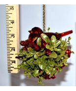 Ganz Kissing Krystal Red Bird Christmas Mistletoe Ornament w/ Hanger Acr... - £9.88 GBP