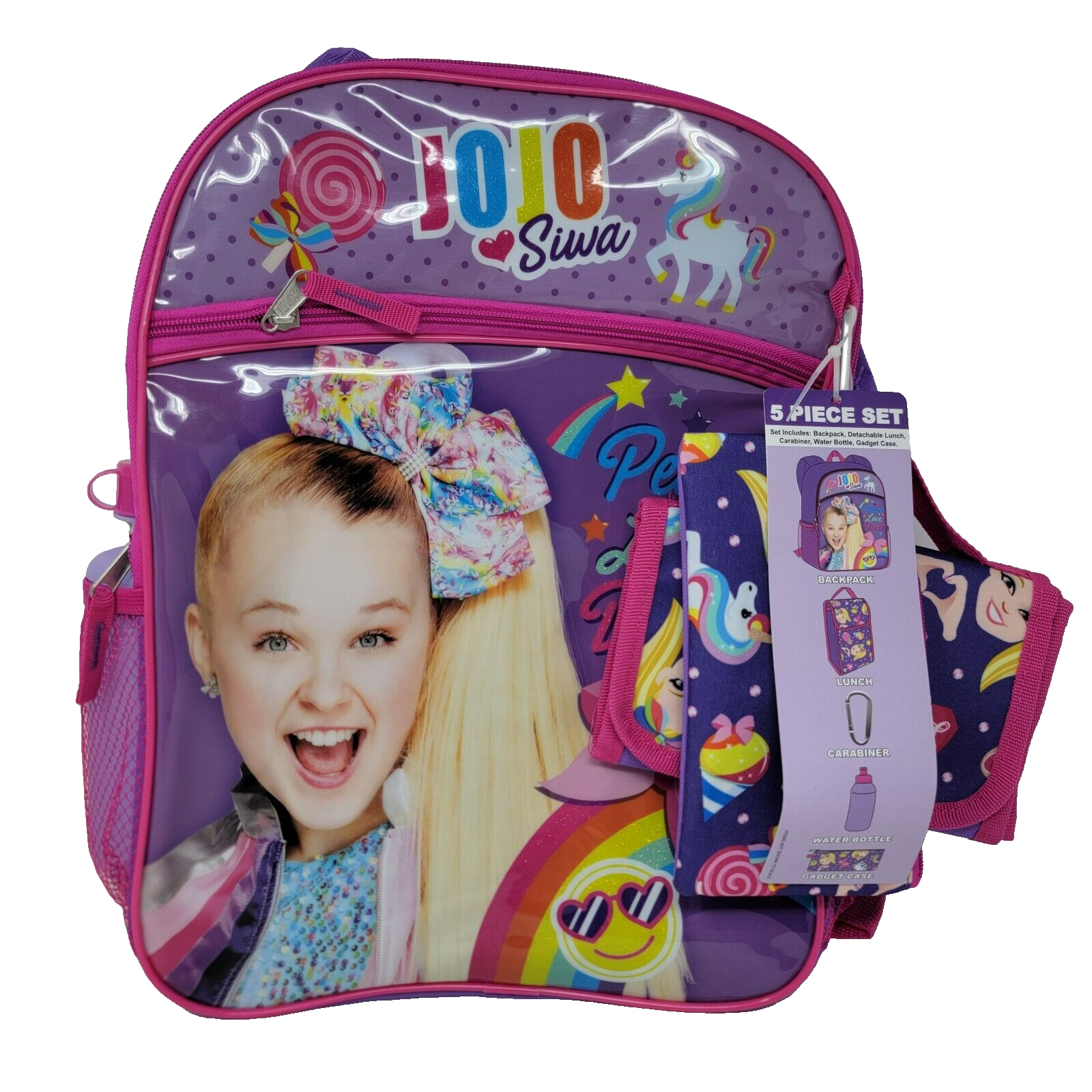 Primary image for JoJo Siwa Peace Love Dance Backpack 16" - 5 Piece Set Lunch Box Water Bottle