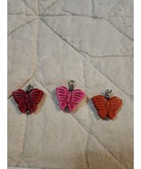 Lot of 3 Pcs Carved Mixed Natural Stone Butterfly Charms Pendants 1&quot; Pin... - $24.45 CAD