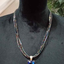 Womens Modern Fashion Multistrand Seed Beads Blue Color Rhinestone Charm Necklac - £22.12 GBP