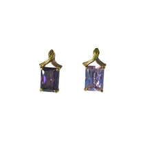 Vintage Purple Amethyst Gold Plated Mismatched Stud Earrings Omega Clip - £23.16 GBP